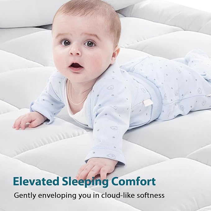 CYMULA Mattress Topper Short Queen Size - Extra Thick Cooling Mattress Pad Cover for Back Pain - Soft Mattress Protector Bed Topper Pillow Top with 8-21 Inch Deep Pocket 3D Snow Down Alternative Fill