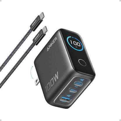 Anker Charger, 100W Max Ultra-Compact 3-Port GaN USB C Charger Block with Smart Display and Touch Control, Fast Wall Adapter for iPhone 17/16 Series, iPad, MacBook (Include Charge Cable, Non-Battery)