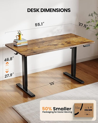 ErGear Electric Standing Desk, 55 x 27.5 inches, Height Adjustable Computer Desk with Memory Smart Panel, Vintage Brown