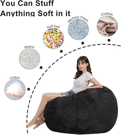 BCU Oversized Bean Bag Cover Comfy Beanbag Chair for Adults Without Filler Faux Fur Lazy Sofa Cover for Living Room Chairs, Multicolored, 5FT