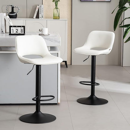 YOUNIKE Bar Stools Set of 2, Adjustable Counter Height Barstools Faux Leather Upholstered Counter Stools with Hollow Back for Kitchen Island, Warm White