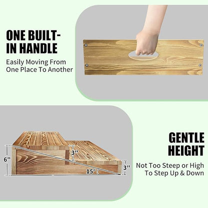 Wooden 2 Step Stool for High Beds, Moderate & Applicable 2-Step Stools for Seniors, Solid Wood steppingStool, Built-in Handle for Easy Carrying, 25.6" W