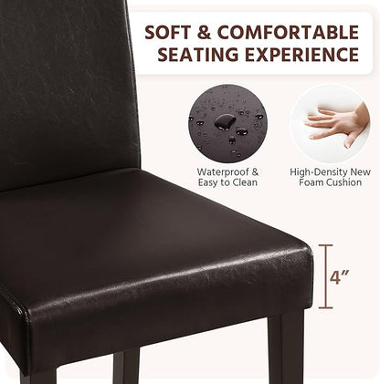 Yaheetech Dining Chairs Set of 2 Faux Leather Modern Dining Room Chairs with Rubberwood Legs and Padded Seat for Kitchen/Living Room/Restaurant, Dark Brown