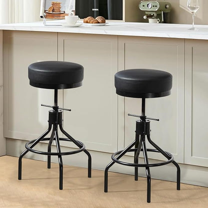 Adjustable Bar Stools Swivel Black Barstools Modern PU Leather 28inch Round Backless Counter Height Stool Metal Industrial Bar Chair for Kitchen Island (1, Black)