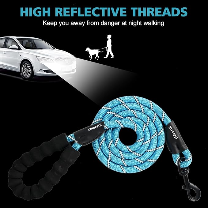 Rttochfy Rope Dog Leash 2/4/5/6/8/10 FT with Comfortable Padded Handle and Highly Reflective Threads for Small Medium and Large Dogs Heavy Duty (1/2"-6 FT, Red)