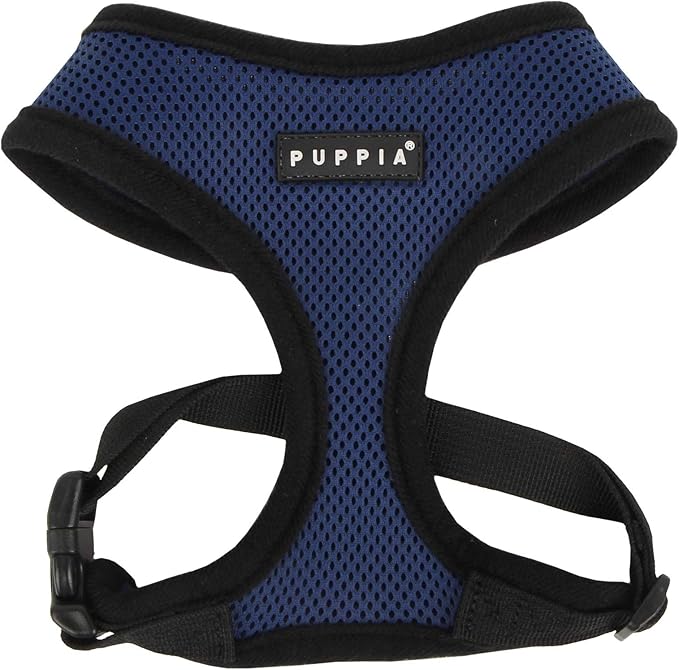 Puppia Soft Dog Harness No Choke Over-The-Head Triple Layered Breathable Mesh Adjustable Chest Belt and Quick-Release Buckle, Royal Blue, Medium