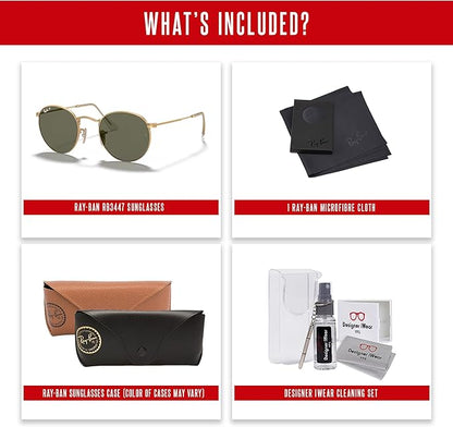 Ray-Ban RB3447 ROUND METAL Sunglasses For Men +BUNDLE with ACCESSORY EYEWEAR KIT