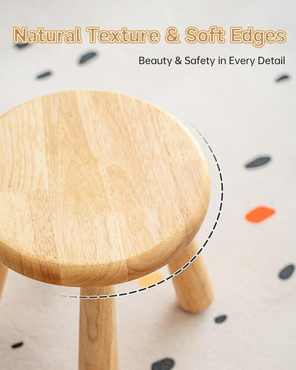 100% Solid Wood Mushroom Step Stool, Small Wooden Stool for Kids & Adults, Plant Stand & Side Table, Compact & Sturdy Footstool for Bathroom, Bedroom, Living Room, Natural (1PC)