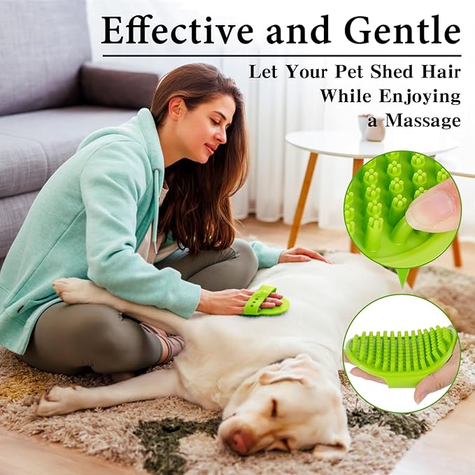 2PCS Dog Bath Brush Set | Adjustable Handle Dog Scrubber for Shampooing, Deshedding & Massaging, Suitable for Pets (Green Blue)