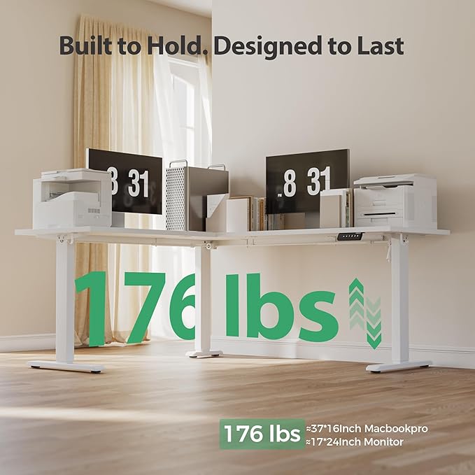 Agilestic 63 x 55 Inch L Shaped Standing Desk Adjustable Height, Corner Standing Desk, Sit Stand Up Computer Table, Splice Board, White