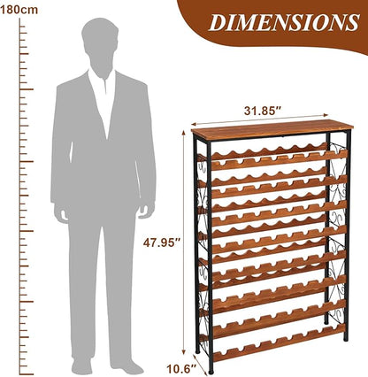64 Bottles Wine Rack Freestanding Floor with 2 in 1 LED Light, Wine Bottle Rack Wine Holder Wine Storage Shelf for Kitchen Bar Pantry, Tall Wine Cabinet Stand Display 31.85''L X 10.6''W X 47.95''H