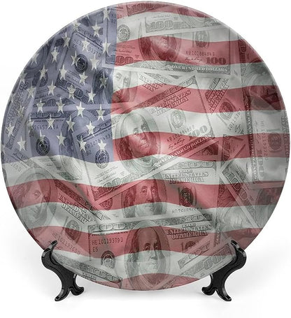 Decorative Plates, American Flag Print Ornament, Dolar Exchange, 8 Inch, Kitchen Wall Decor, Multicolor