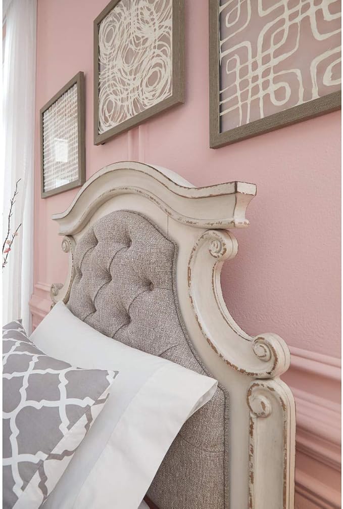Signature Design by Ashley Realyn Upholstered Tufted Cottage Headboard ONLY, Twin, Vintage White
