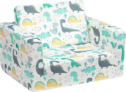 ALIMORDEN 2-in-1 Flip Out Cuddly Sherpa Toddler Couch, Convertible Sofa to Lounger, Dinosaur