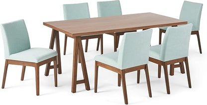 Christopher Knight Home Benson Mid-Century Modern 7 Piece Dining Set, Mint and Walnut