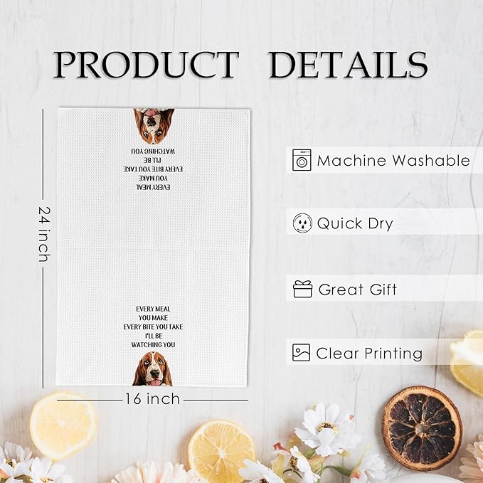 Funny Bassett Basset Hound Kitchen Towels, Basset Hound Gifts for Women Men Dog Lovers, Every Meal You Make Dogs Dish Towels, Bassett Dogs Themed Hand Tea Towel for Bathroom Kitchen, 16x24