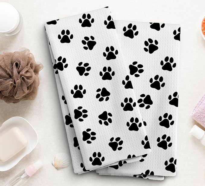 Dog Paws Towel, Dogs Paw Kitchen Towels and Dishcloths Set of 2, Cute Dogs Decor Kitchen Hand Towels Decorative, Dog Lovers Gifts for Women Man, 16×24 Inches