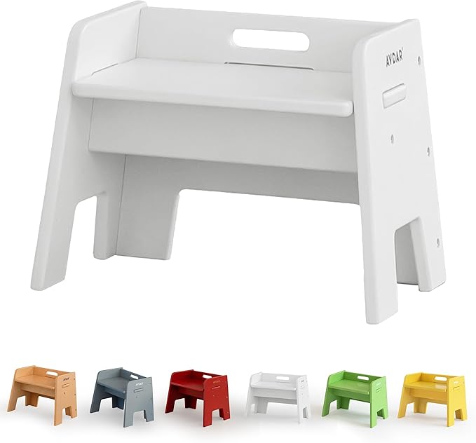 Wooden Step Stool for Kids, 14” One Step Stool for Toddlers, Heavy Duty Non-tip Non-Slip for Bedroom/Kitchen