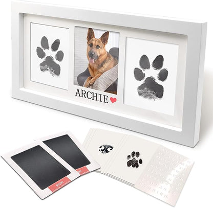 MYPAWLETS Extra Large Inkless Paw Print Stamp Pad for Dog &Paw Print Frame,Cat Dog Paw Print Kit,2 Clean Touch Ink Pads,Pet Paw Print Impression Kit with Wooden Frame,Personalized Paw Print Gift-White
