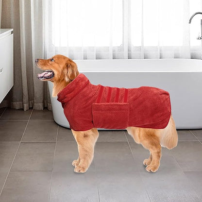 Geyecete Pineapple Grid Fast Drying Super Absorbent Dog Cat Bath Robe Towel - Red, XL