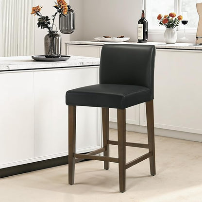 CHITA Counter Height Bar Stools Set of 3, 27" H Seat Height Upholstered Barstools, PU Leather in Black