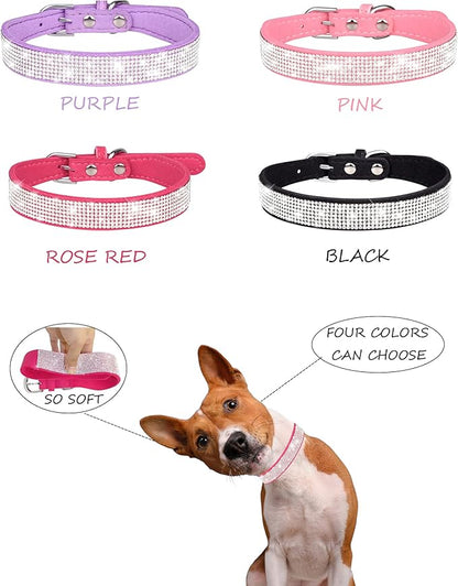 Dog Collar for Small Dogs, Adjustable Leather Suede Bling Dog Collars，Black Dog Collar Cat Collar, Rhinestone Dog Collar (XS, Black)