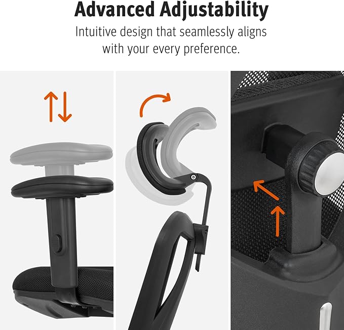 Duramont Ergonomic Office Chair - Adjustable Desk Chair with Lumbar Support and Rollerblade Wheels - High Back Chairs with Breathable Mesh - Thick Seat Cushion, Head, and Arm Rests - Reclines