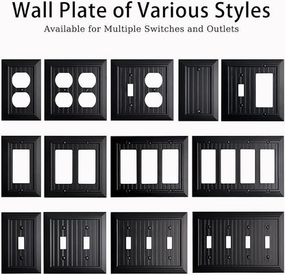 Beadboard Outlet Covers Wall Plates, Bamboo Fiber Light Switch Covers, Natural Material Electric Receptacle Decorative Switch Plate Outlet Cover Matte Black (1 Gang Toggle 4 Pack)