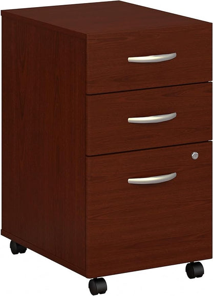 Bush Business Furniture Series C 3 Drawer Mobile File Cabinet in Mahogany, Assembled Office Storage Unit for Home or Commercial Spaces