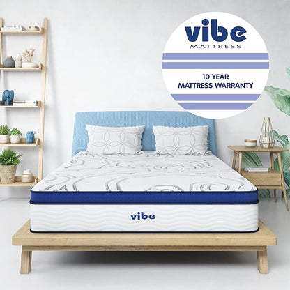 Vibe Quilted Hybrid Mattress, 12-Inch Innerspring and Pillow Top Gel Memory Foam Mattress, Fiberglass Free, CertiPUR-US Certified Bed in a Box, Full, White