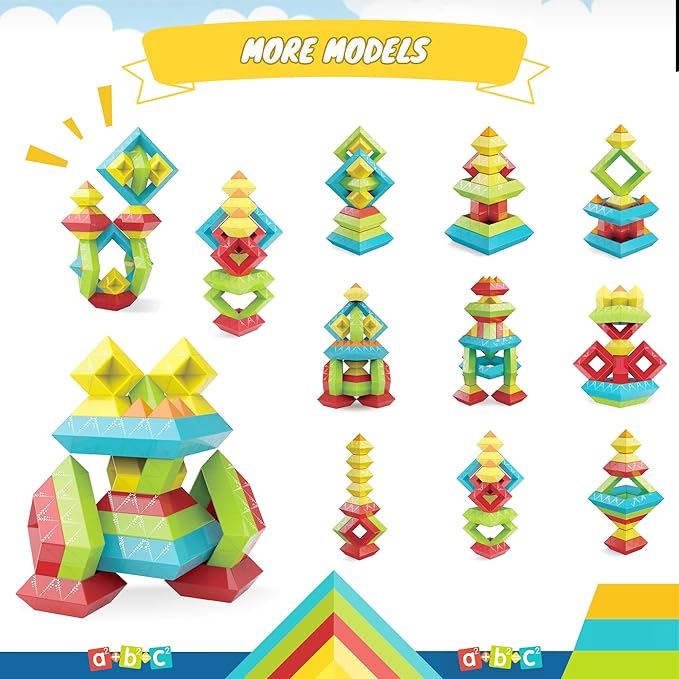 40Pcs Montessori Toys for Ages 3 4 5 6 Toddlers Kids Baby,Pyramid Stacking Building Toys,3D Preschool Learning Blocks for Kids,STEM Sensory Toy Gifts for 3-5 Year Old Boy Girl,Plastic Storage Box Set