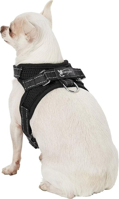 No Pull Reflective Adjustable Dog Harness With Handle- Comfortable Soft All Weather Mesh, Easy On Puppy Harness For Small Medium and Large Dogs (Black) X-Small