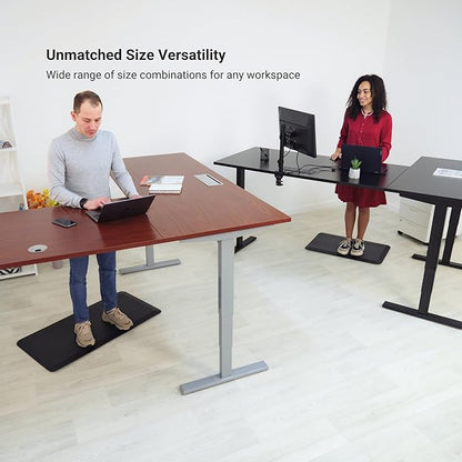 Progressive Desk Height Adjustable Computer Standing Desk - L Shaped 70" x 55" Corner Electric Stand Up Rising Workstation - Bright Beech, Gray Frame
