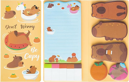 B1ykin Cute Sticky Notes Set - Don’t Worry Be Capy Self-Stick Notes Pad, 550 Sheets Writing Memo Pages Sticky Notepad for Teacher Appreciation Gift School Office Party Favors Supplies (Capybara)