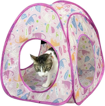 Andiker Cat Tent, 3 Holes Safe and Strong Cute Cats Tunnel Collapsible Easy to Carry Cat House for Indoor Cats Kittens Hiding Playing Training Sleeping(Tent Pink)