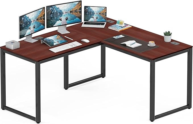 SHW 55 x 60 Inches Commercial-Grade L-Shape Corner Office Computer Desk, Cherry