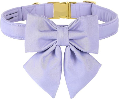 Maca Bates Violet Dog Collar with Cute Lavender Solid Sailor Bow Tie,Extra Small Girl Boy Dogs,Girly Adjustbale Durable Breakaway Soft Collars with Bowtie for Female Male Puppy,Pet with Metal Buckle