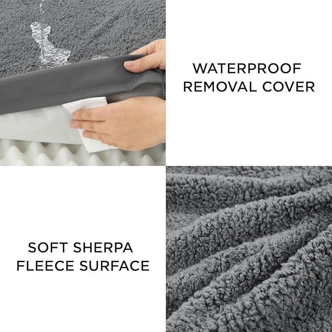 LE SURE XL Washable Dog Bed Cover Replacement Plush Fleece Cover for Orthopedic Egg Crate Foam Pet Mat 44x32x3 Inches, Dark Grey