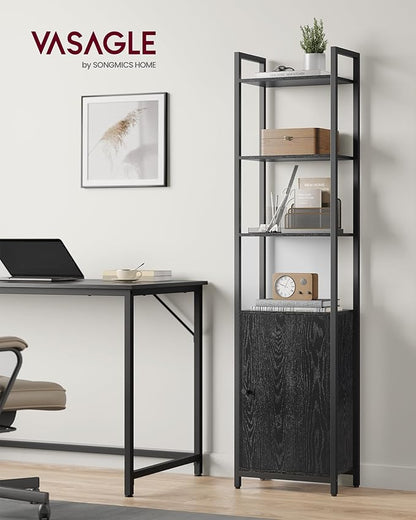VASAGLE 6-Tier Bookshelf, Tall Bookcase with Cabinet, Steel Frame, Adjustable Shelves, 9.4 x 15.7 x 62.8 Inches, Living Room Bedroom, Ebony Black and Ink Black ULLS132B01