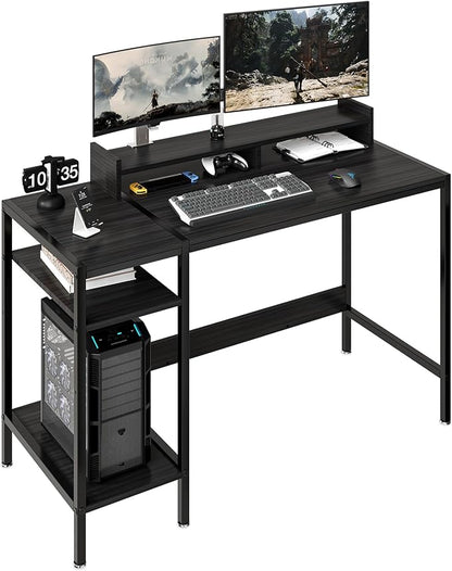 Computer Gaming Desk with Monitor Stand, Home Office Desk Suitable for 2 Monitors, Writing Desk with Adjustable Storage Space,Sturdy and Durable Modern Small Desk (Black, 47 inchs)