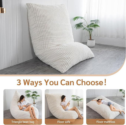 BYBYME 3 in 1 Bean Bag Chairs, Bean Bag Bed for Adults High-Density Foam Filling, Convertible Sofa Bed Faux Fur, Giant Bean Bag Chairs for Adults