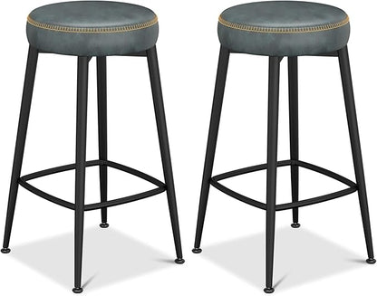 Counter Height Bar Stools, 26" H Backless Bar Stools Set of 6, Upholstered Faux Leather Kitchen Counter Stools, Mid Century Modern, Kitchen Island Home Bar, Pub, Black Blue