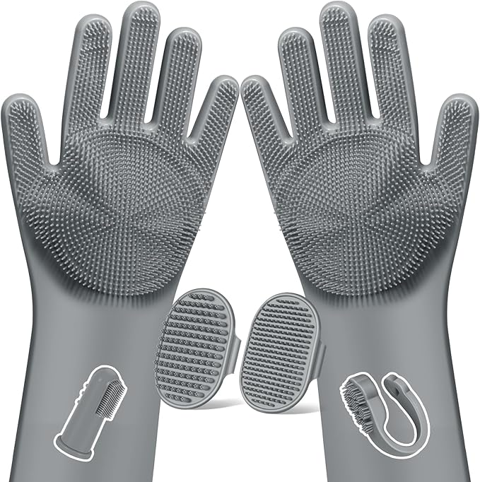 6PCS Pet Grooming Kit for Dogs,Cats and Horses | Dog Washing Gloves | Dog Bath Brush | Dog Bath Gloves | Dog Shampoo Brush | Pet Grooming Gloves | Dog Bath Supplies (Grey)