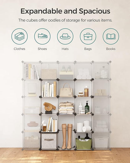 SONGMICS Cube Storage Organizer, Set of 16 Plastic Cubes, Book Shelf, Closet Organizers and Storage, Room Organization, Bedroom Living Room, 12.2 x 48.4 x 48.4 Inches, White ULPC44L