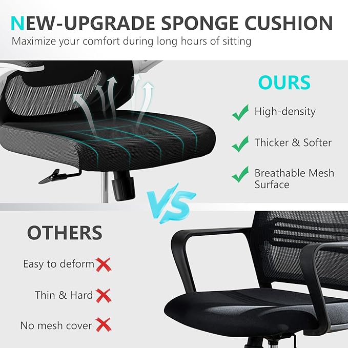 Mesh Office Chairs, High Back Ergonomic Office Chair with Lumbar Wide Comfty Compute Desk Chair for Home & Office Bedroom Study Student (Black)