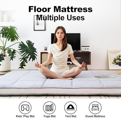 Tiita Floor Mattress Memory Foam Mattress Topper, 4" Thicken Futon Mattress with Storage Bag and 2 Straps, Portable Roll Up Travel Car Camping Mattress Sleeping Pad Full Size, Grey