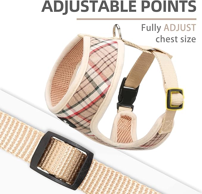 PUPTECK Soft Mesh Dog Harness and Leash Set Pet Puppy Cat Comfort Padded Vest No Pull Harnesses, Khaki, L