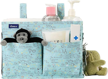 Surblue Bedside Caddy Hanging Bed Organizer Storage Bag Pocket for Bunk and Hospital Beds, College Dorm Rooms Baby Bed Rails,Camp Chiars，Wheelchair Side Bag，4 Pockets and 2 Hooks (Cartoon)