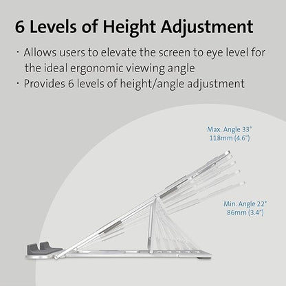 Kensington Easy Riser K50417WW Laptop Stand, Height-Adjustable and Foldable Aluminium Notebook Stand, for Screens up to 16 Inches, Ideal for Travel, Silver