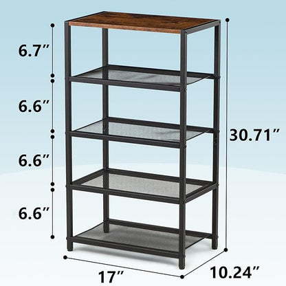 Narrow Shoe Rack for Front Door Entrance, Entryway, and Closet Shoe Organizer with 4 Sturdy Metal Mesh Shelves and Wooden Top, Holds 10 Pairs, Ideal for Storage or Display